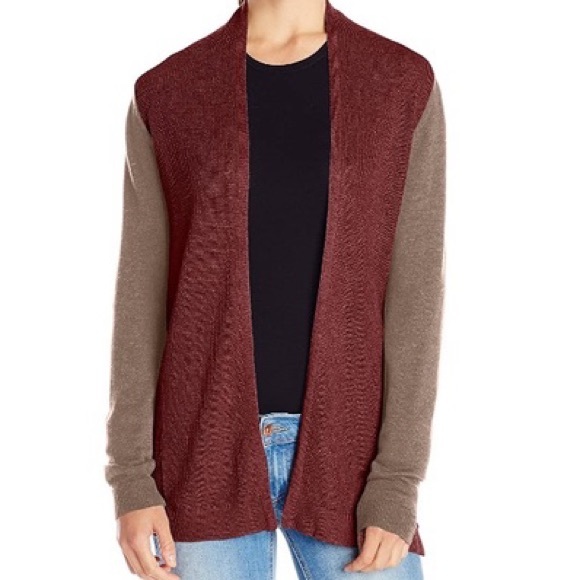 Bela NYC Maroon & Gray Color Block Waffle Knit Open Cardigan, Sz 5 - Picture 1 of 12